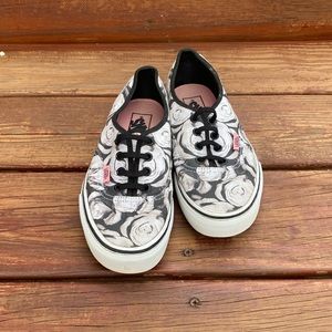 Vans black and white roses